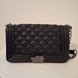Quilted Black Faux Leather Crossbody Bag - Unknown Brand